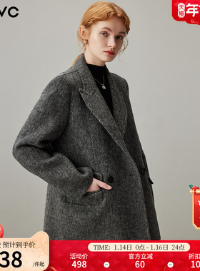 dfvc灰色通勤西装绵羊毛呢外套女2025年冬季新款短款双面呢子大衣