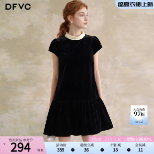 dfvc千金名媛风丝绒连衣裙女2026年秋季新款小个子显瘦短裙小黑裙
