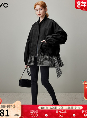 dfvc设计感中长款风衣外套女2025年冬季新款拼接休闲百搭宽松夹克