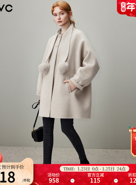 dfvc韩版中长款绵羊毛呢外套女2025年冬季新款宽松双面呢羊绒大衣