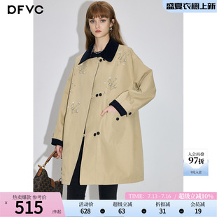 dfvc卡其色韩版中长款风衣外套女2026秋季新款宽松显瘦小个子大衣