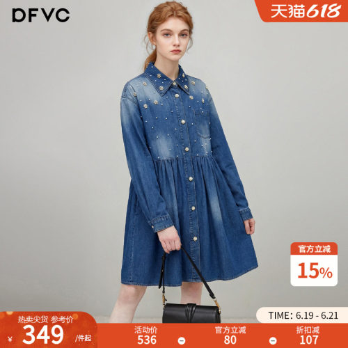 dfvc韩系减龄长袖牛仔衬衫裙