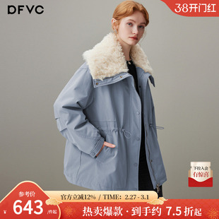 dfvc韩版中长款毛领羽绒服女2025年冬季新款收腰白鸭绒工装派克服