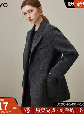 dfvc灰色绵羊毛通勤西装毛呢外套女2025年冬季新款短款双面呢大衣