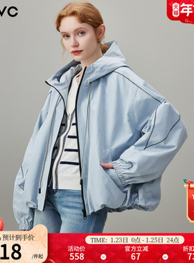 dfvc韩版休闲短款连帽风衣外套女2026年春季新款宽松百搭夹克上衣