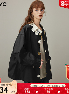 dfvc韩版纯棉短款风衣外套女2026年春季新款抽绳宽松休闲夹克上衣