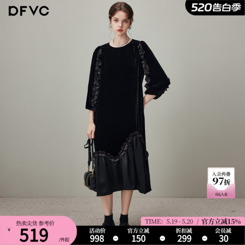 dfvc复古丝绒连衣裙显瘦长裙