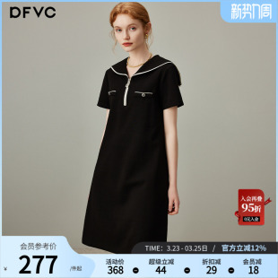 dfvc黑色学院风海军领T恤裙女2026春季 休闲连衣裙显瘦小黑裙 新款