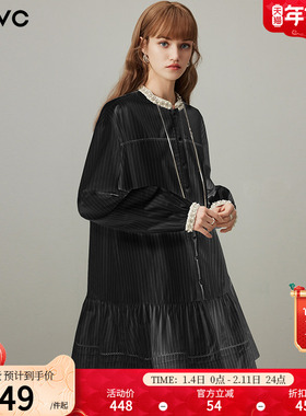 dfvc休闲纯棉衬衫连衣裙女2026年春季新款条纹拼接腰带宽松娃娃裙