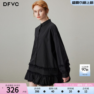 dfvc黑色纯棉衬衫连衣裙女2026年秋季新款设计感蕾丝边短裙小黑裙