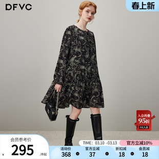 dfvc复古碎花春装连衣裙女2026年春季新款宽松小个子长袖连衣裙