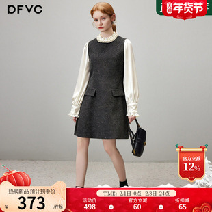dfvc羊毛气质假两件冬装连衣裙女2025年冬季新款小个子裙子打底裙