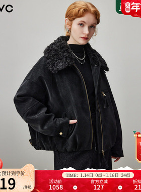 dfvc黑色短款毛领皮衣羽绒服女2025年冬季新款保暖白鸭绒外套厚