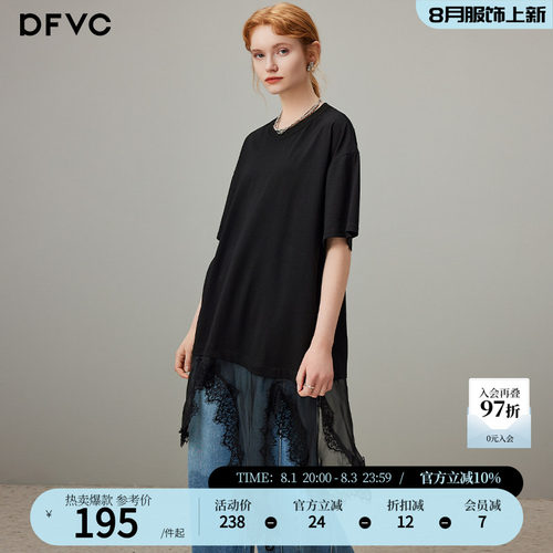 dfvc蕾丝拼接圆领短袖t恤