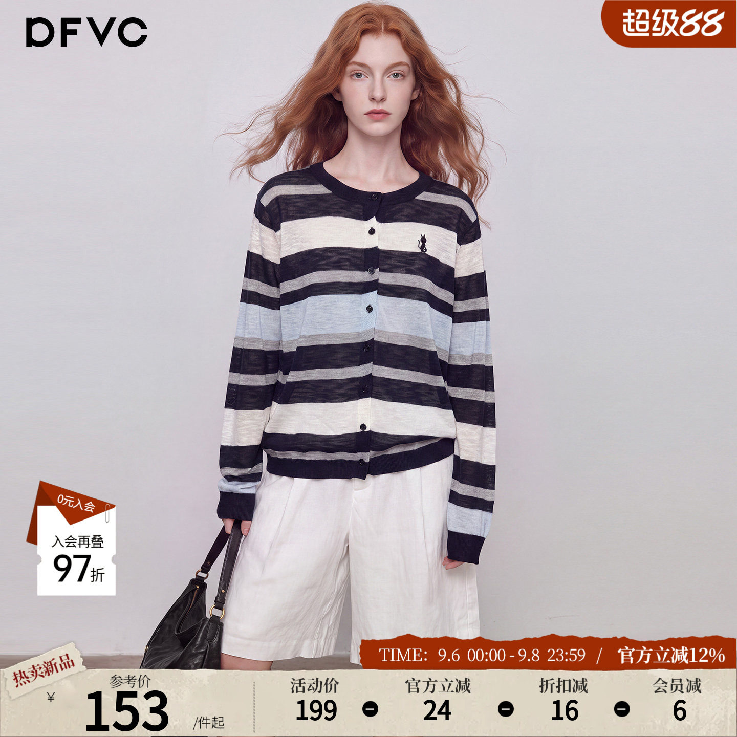 dfvc人丝韩版薄款条纹针织开衫图片