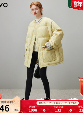 dfvc韩版圆领轻薄羽绒服女2025年冬季新款中长款白鸭绒保暖外套