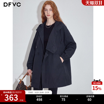 dfvc韩版设计感中长款连帽风衣
