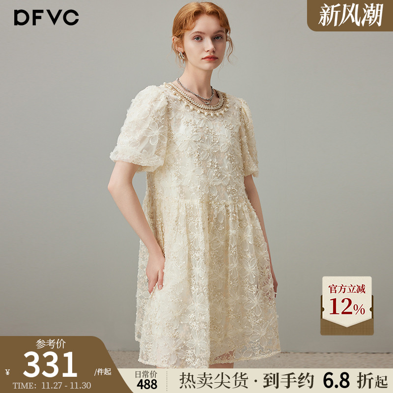 dfvc法式泡泡袖连衣裙花朵公主裙