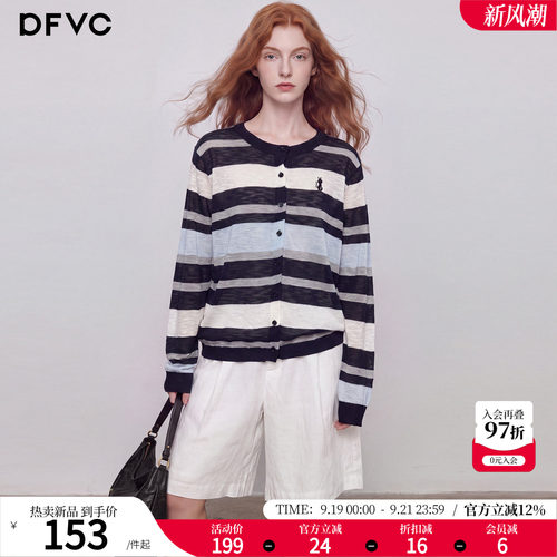 dfvc人丝韩版薄款条纹针织开衫