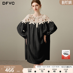dfvc法式镂空长袖连衣裙女2026年夏季新款宽松慵懒度假风中长裙子