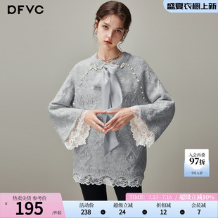dfvc慵懒风中长款圆领毛衣女2025年冬季新款飘带宽松软糯针织衫