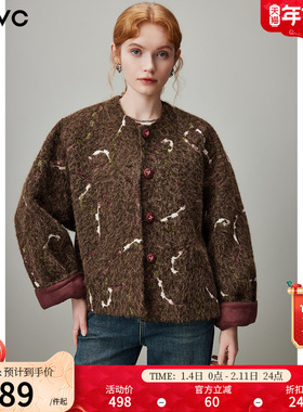 秒杀复古短款毛呢外套女2025年冬季新款拉毛宽松小个子圆领大衣厚