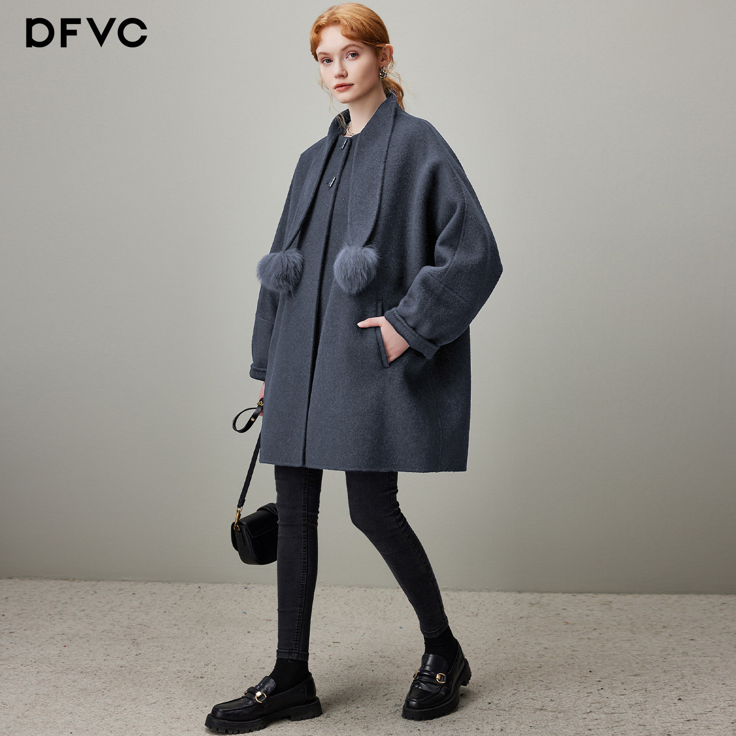 dfvc韩版中长款绵羊毛呢外套女2025年冬季新款宽松双面呢羊绒大衣