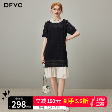 【秒杀】黑色洋气钩花蕾丝连衣裙女2025年夏季新款拼接显瘦中长裙
