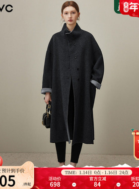 dfvc气质高级感长款绵羊毛呢外套女2025年冬季新款宽松双面呢大衣