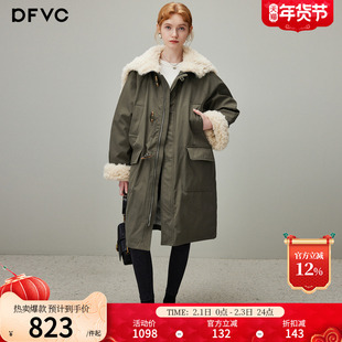 dfvc中长款白鸭绒羽绒服女2025冬季新款大毛领工装派克服保暖外套