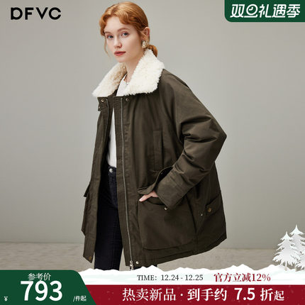 dfvc复古中长款羽绒服女2025年冬季新款宽松毛领加厚保暖派克服