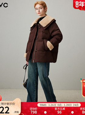 dfvc减龄娃娃领羽绒服女2025冬季新款仿羊羔毛白鸭绒加厚保暖外套