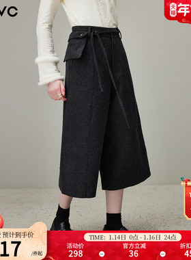 dfvc灰色高腰羊毛呢阔腿裤女2025年冬季新款加厚直筒西装裤休闲裤