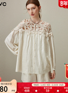 dfvc法式钩花镂空长袖衬衫女2026年春季新款设计感小众宽松上衣薄