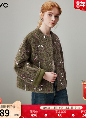 dfvc复古高级感短款毛呢外套女2025年冬季新款宽松小个子圆领大衣