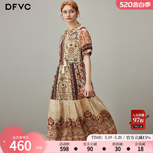dfvc亚麻波西米亚印花连衣裙
