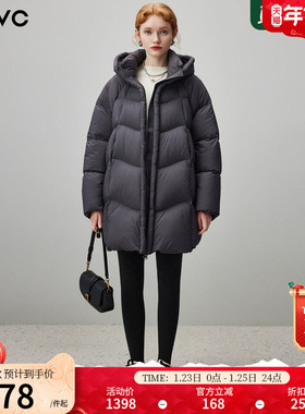 dfvc时尚中长款连帽泡芙羽绒服女2025冬季新款加厚保暖白鸭绒外套