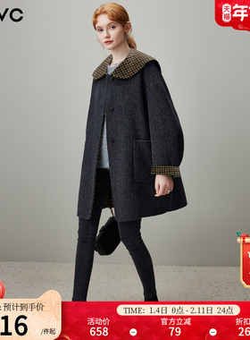 dfvc韩版减龄娃娃领绵羊毛呢外套女2025年冬季新款中长双面呢大衣