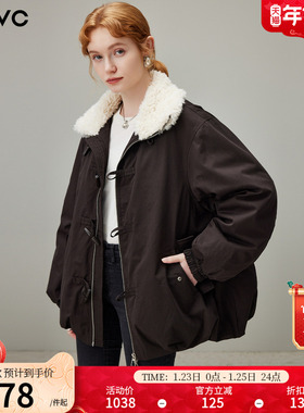 dfvc复古毛领短款羽绒服女2025年冬季新款宽松白鸭绒加厚保暖外套