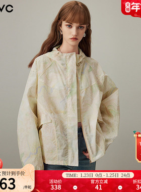 dfvc印花短款轻薄防晒衣女2025年夏季新款户外透气连帽防晒服外套