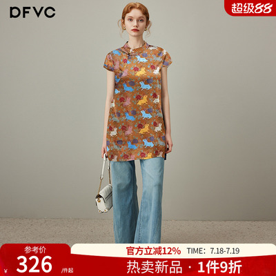 dfvc奥黛新中式国风印花衬衫