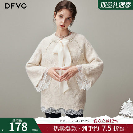 dfvc慵懒风中长款圆领毛衣女2025年冬季新款飘带宽松软糯针织衫