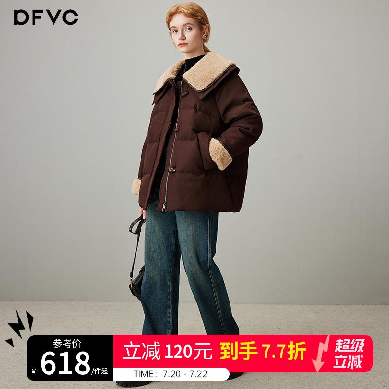 dfvc娃娃领羊羔毛拼接加厚羽绒服
