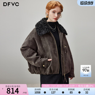 dfvc复古短款毛领皮衣羽绒服女2025年冬季新款保暖白鸭绒外套厚