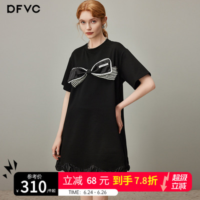 dfvc时尚圆领短袖t恤连衣裙