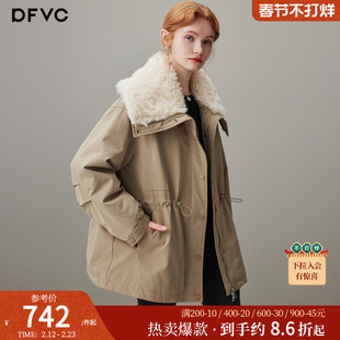 dfvc韩版中长款毛领羽绒服女2025年冬季新款收腰白鸭绒工装派克服