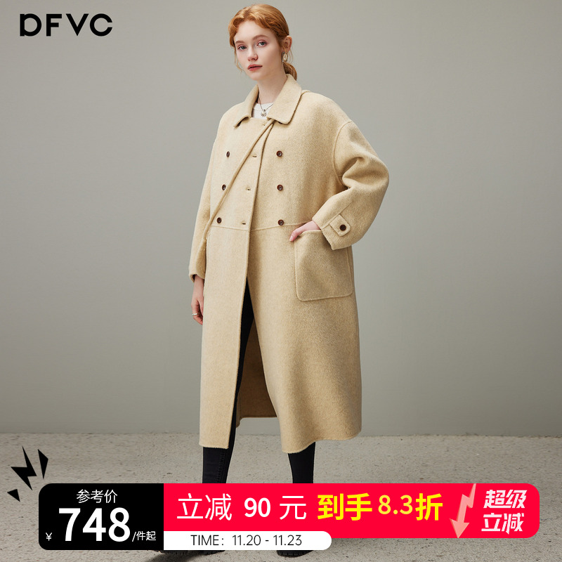 dfvc高级感翻领长款绵羊毛呢外套