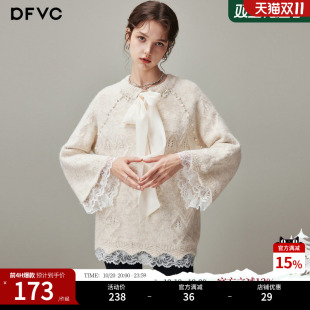 dfvc慵懒风中长款圆领毛衣女2026年冬季新款飘带宽松软糯针织衫