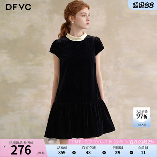 dfvc千金名媛风丝绒连衣裙女2026年秋季新款小个子显瘦短裙小黑裙
