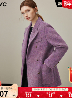 dfvc气质绵羊毛通勤西装毛呢外套女2025年冬季新款短款双面呢大衣